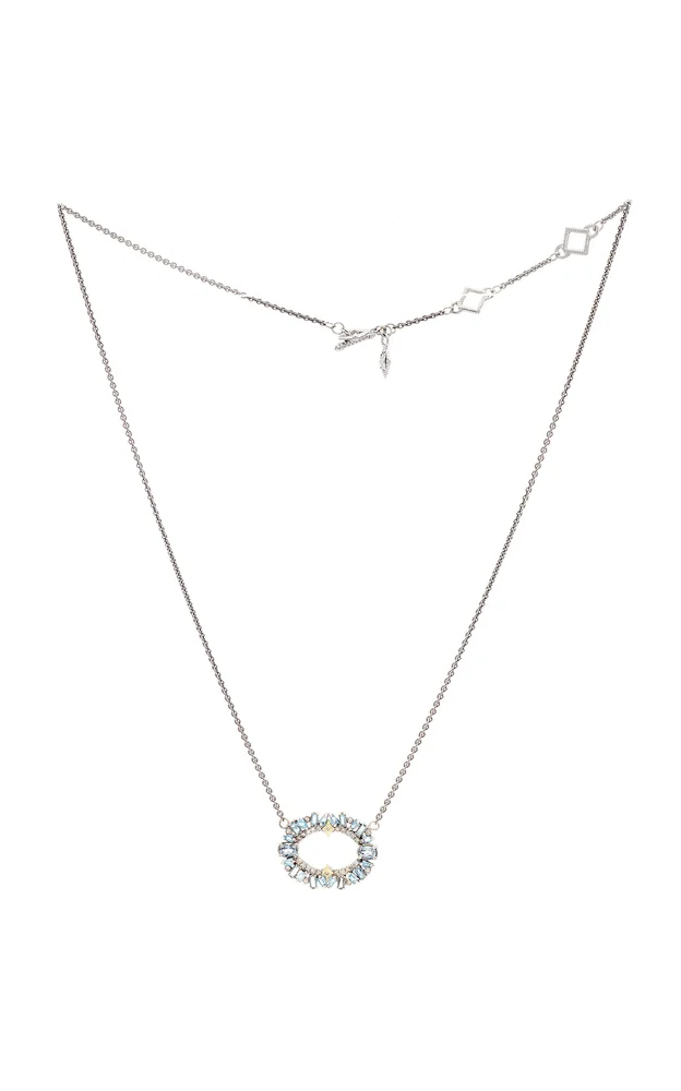 18K Yellow Gold Sterling Silver Aquamarine and Spinel Necklace