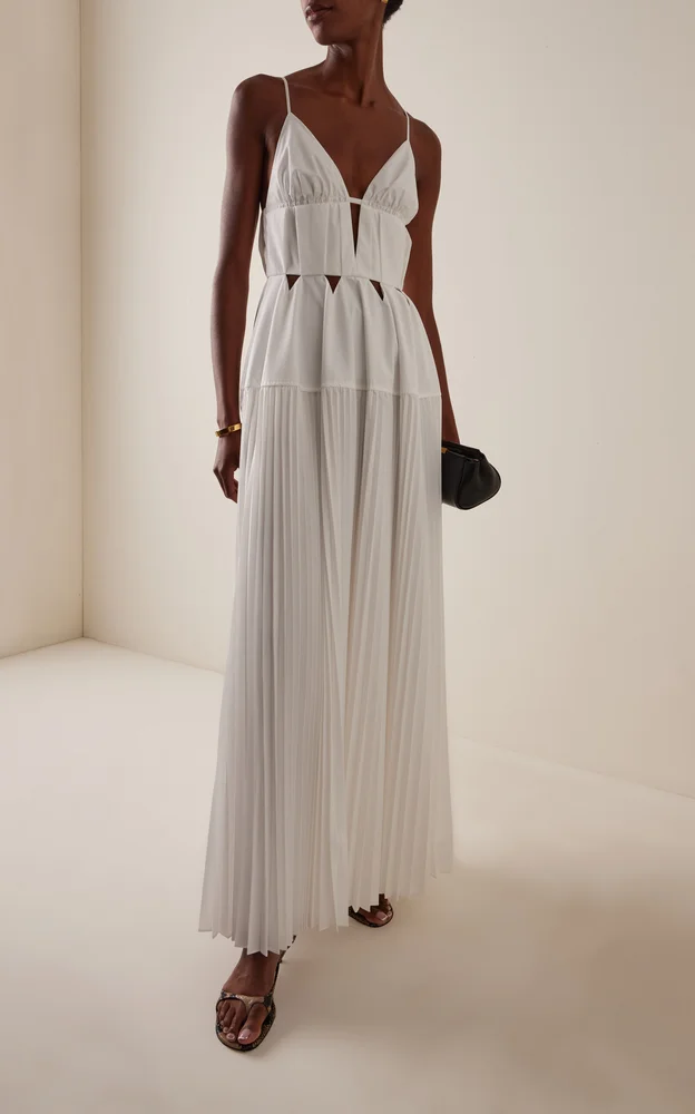 Selene Pleated Crepe Maxi Dress