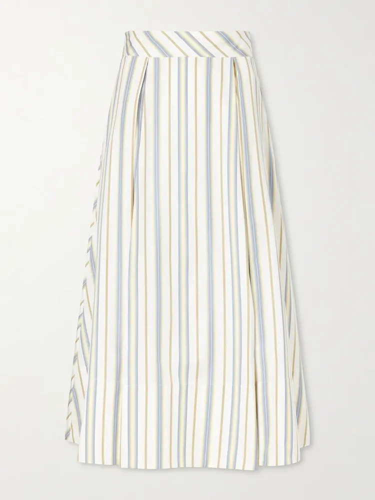 Wynona pleated striped cotton-gabardine midi skirt