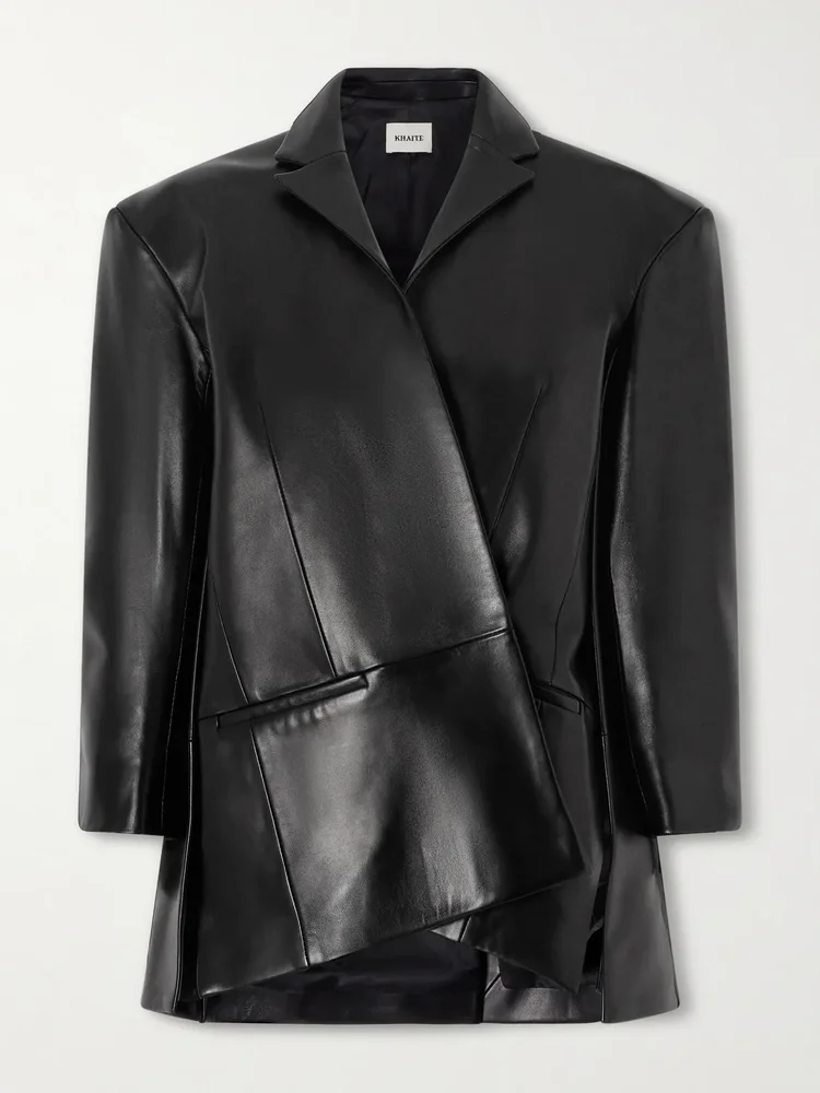 asymmetric paneled leather blazer