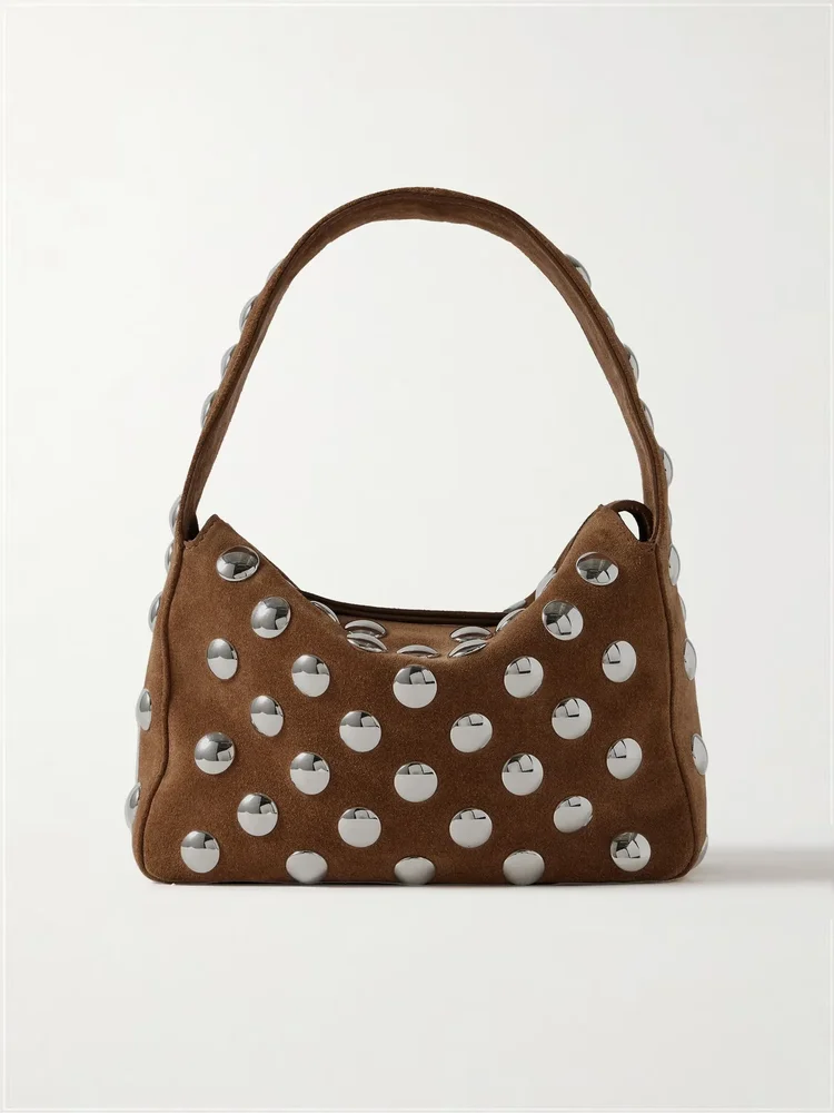 Elena small studded suede shoulder bag