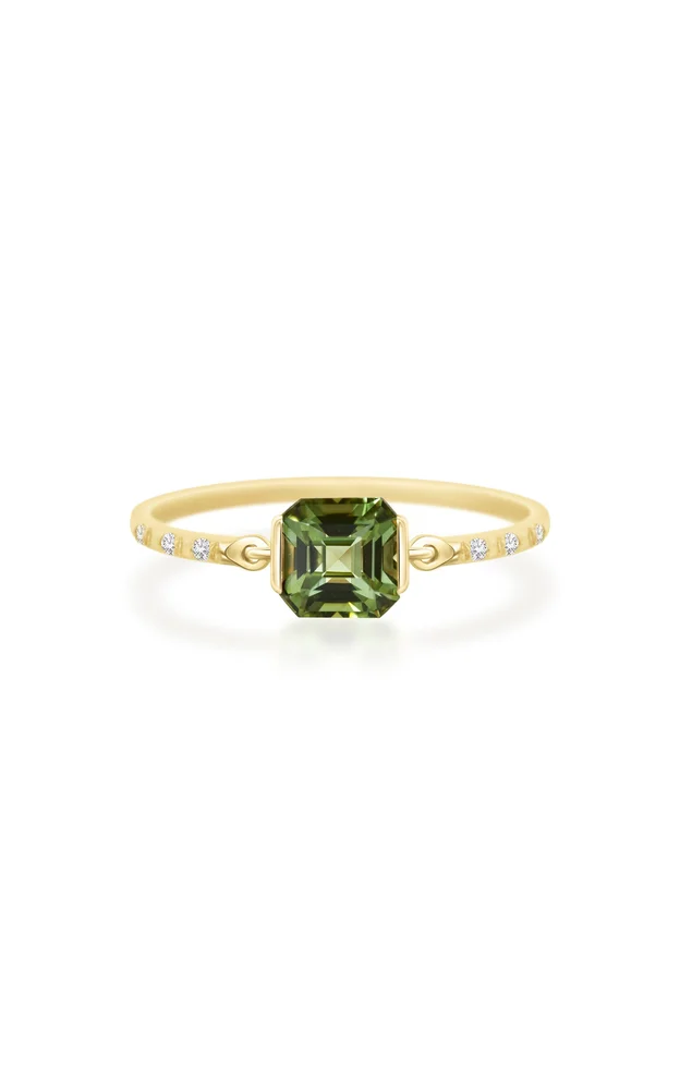 18K Yellow Gold Tourmaline Petite Circle Diamond Ring
