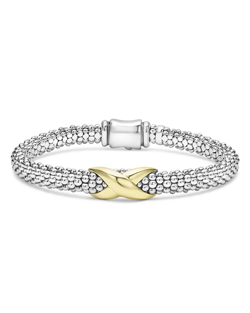 18K Yellow Gold & Sterling Silver Embrace X Caviar Bead Link Bracelet