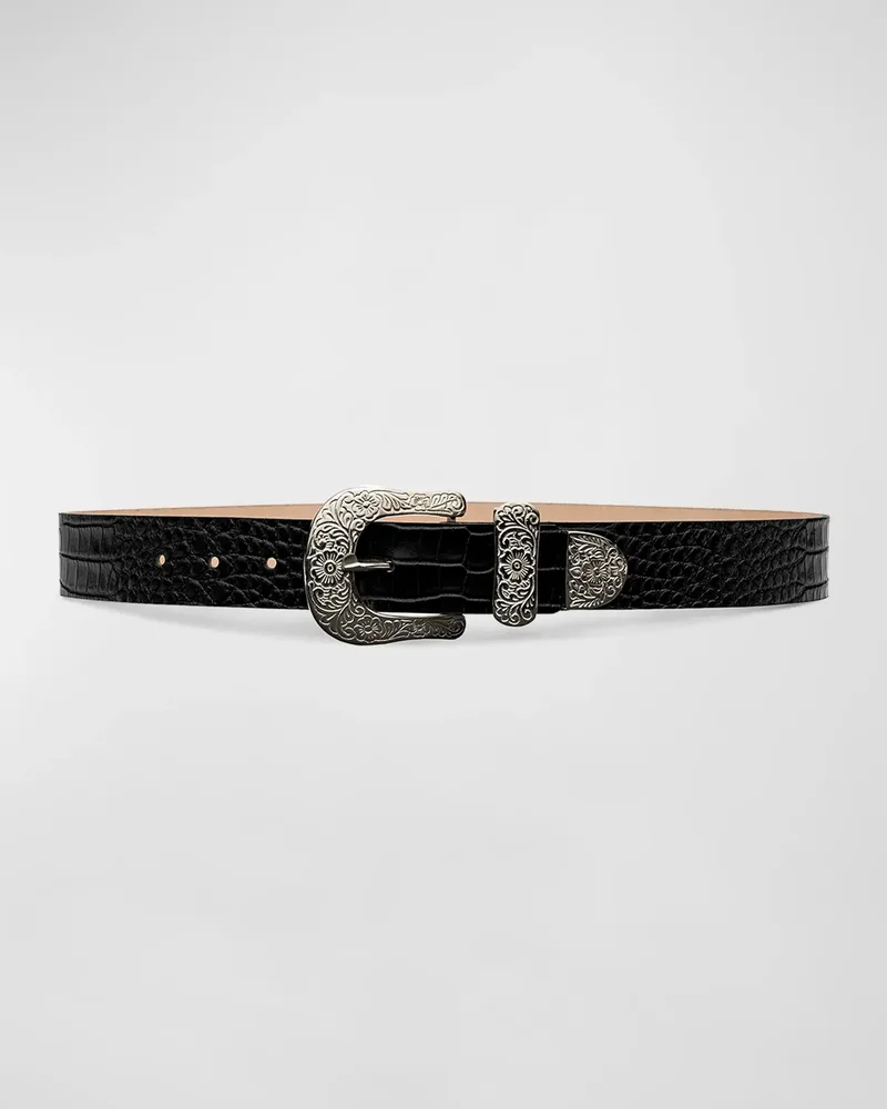 x Streets Ahead Otera Wide Croc-Embossed Leather Belt