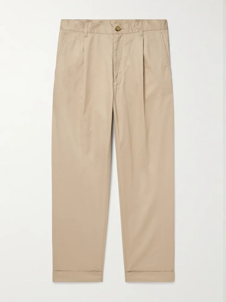 Tapered Pleated Cotton-Twill Trousers