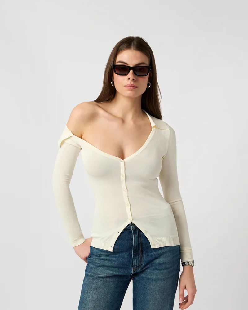 Off Shoulder Collared Shirt