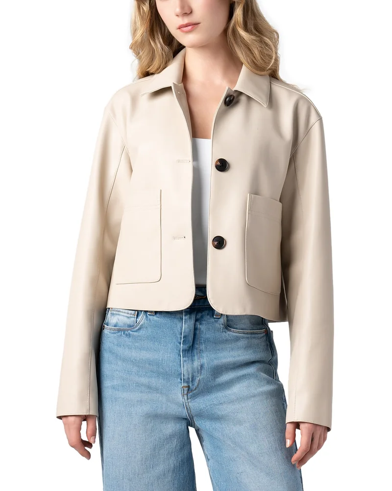Faux Leather Button Front Jacket