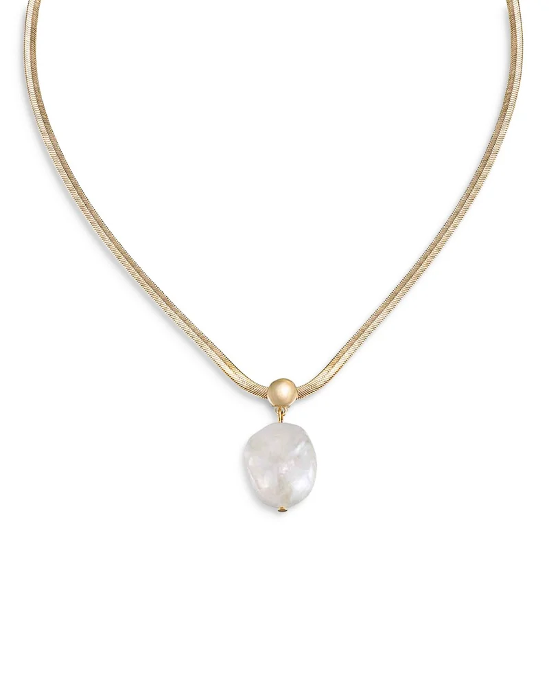Baroque Pearl Pendant Snake Chain Necklace in 18K Gold Plated, 16"