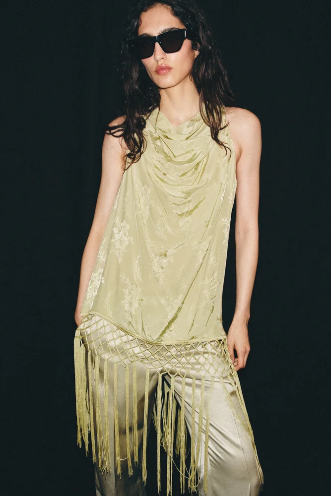 ZW Collection Fringed Jacquard Top
