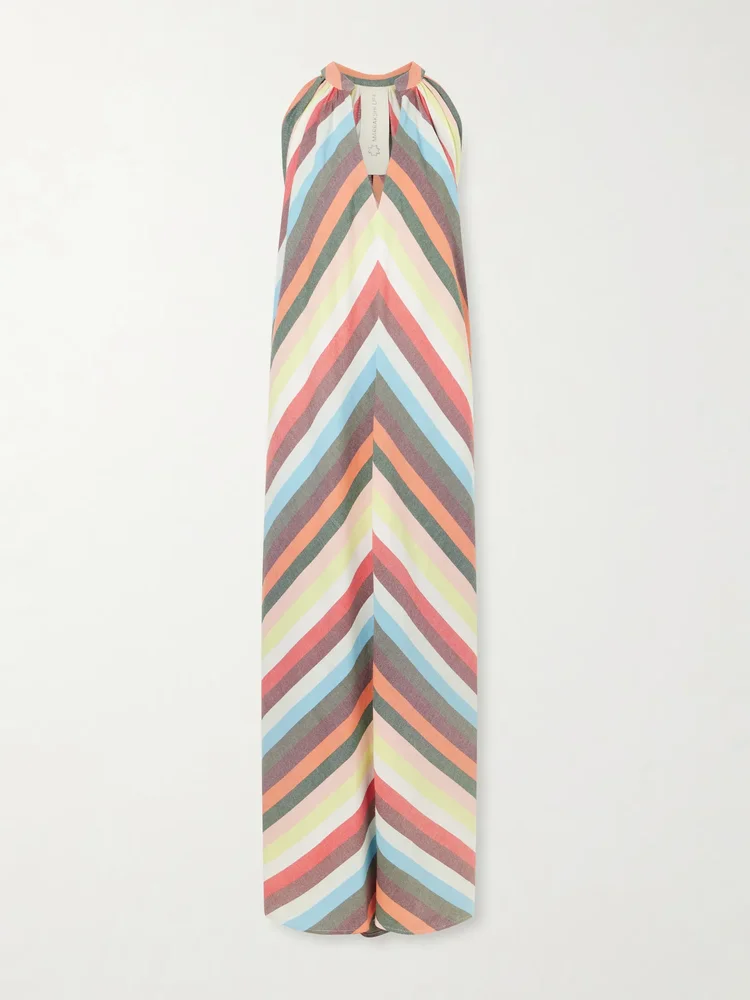Striped cotton halterneck maxi dress
