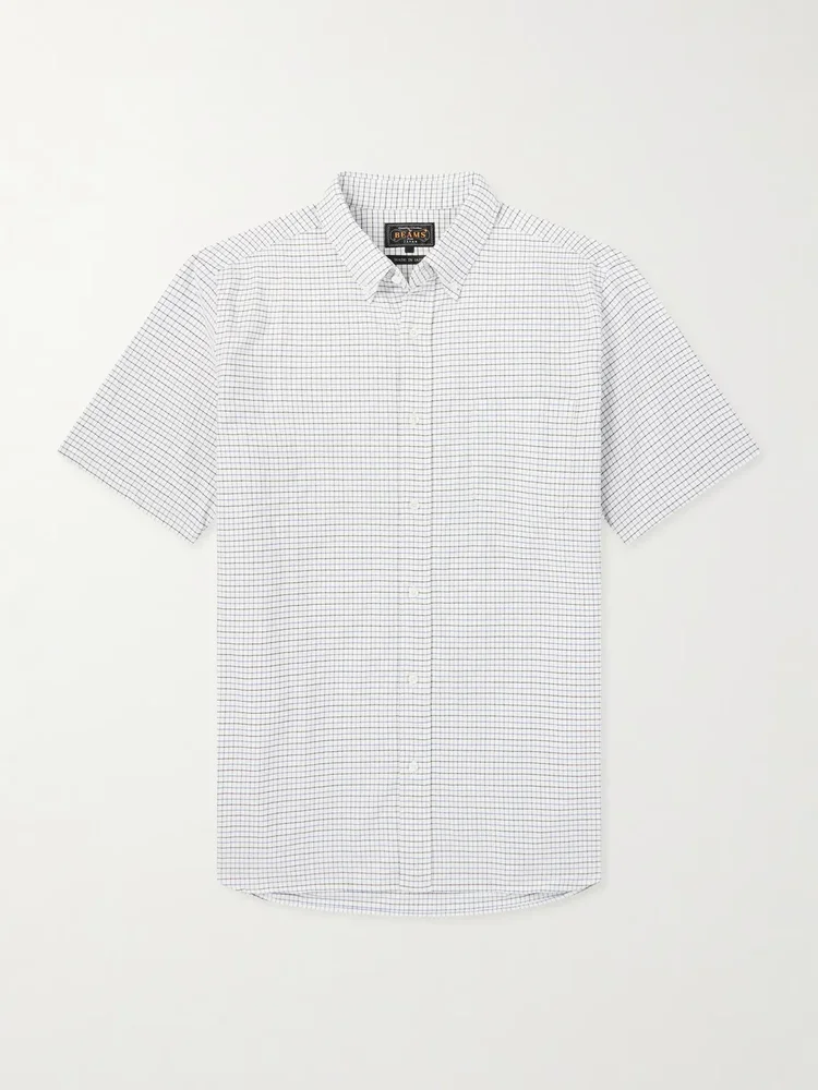 Button-Down Collar Checked Cotton Shirt
