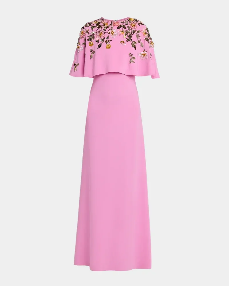 Floral Beaded Capelet Silk Georgette Gown