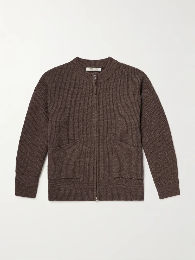 Deck Ribbed Wool-Blend Zip-Up Cardigan