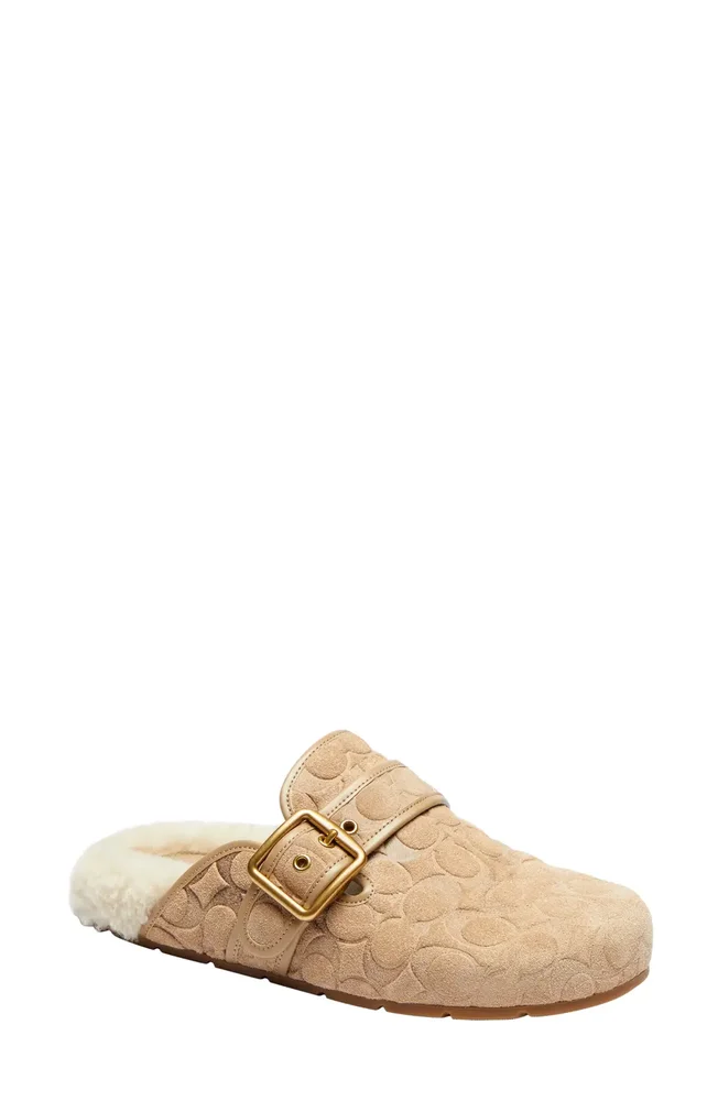 Archival Buckle Embossed Suede Clog