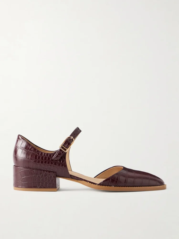 Riley 25 croc-effect leather Mary Jane flats