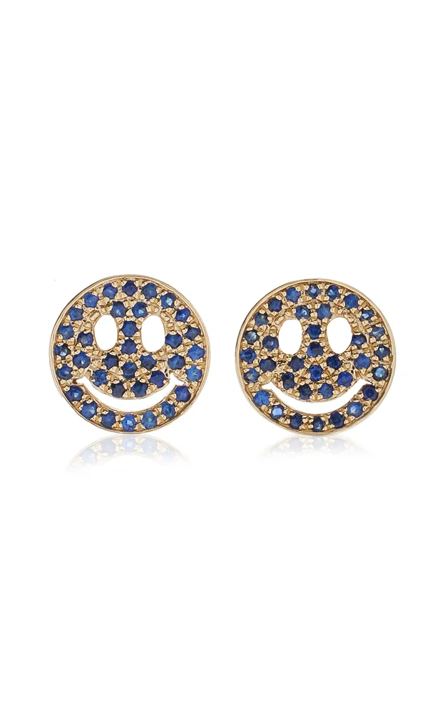 Happy Face 14K Yellow Gold Sapphire Earrings