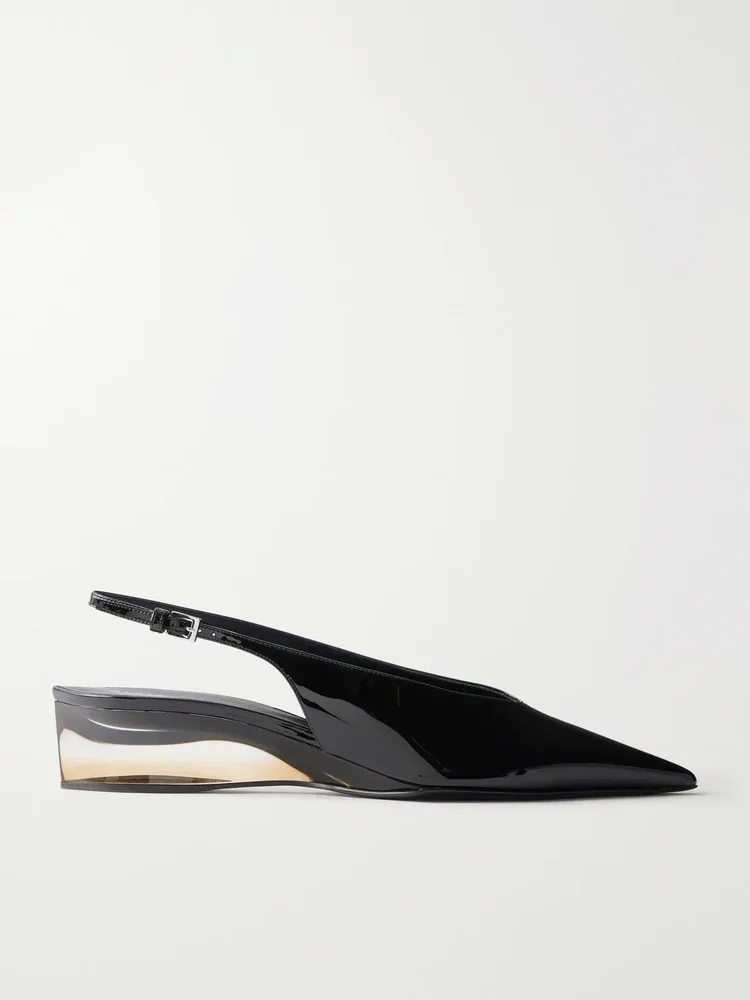 30 patent leather wedge slingback pumps