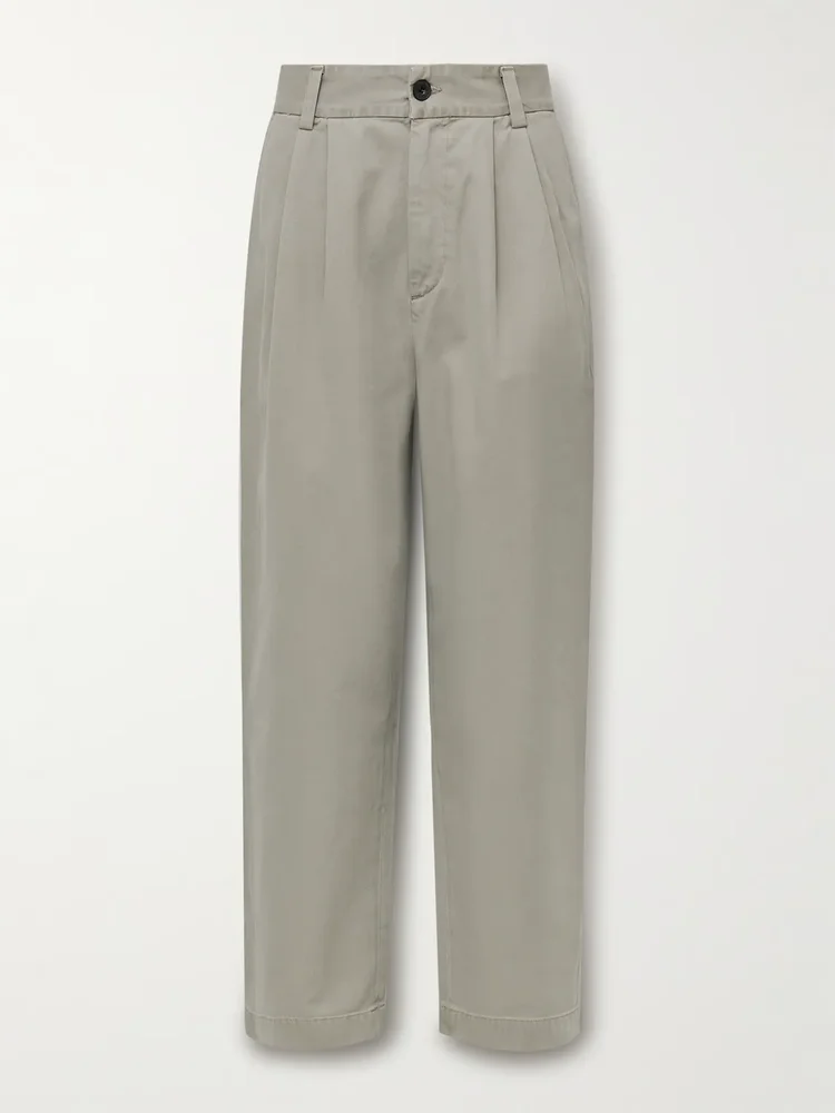 Slater Straight-Leg Pleated Cotton-Twill Trousers