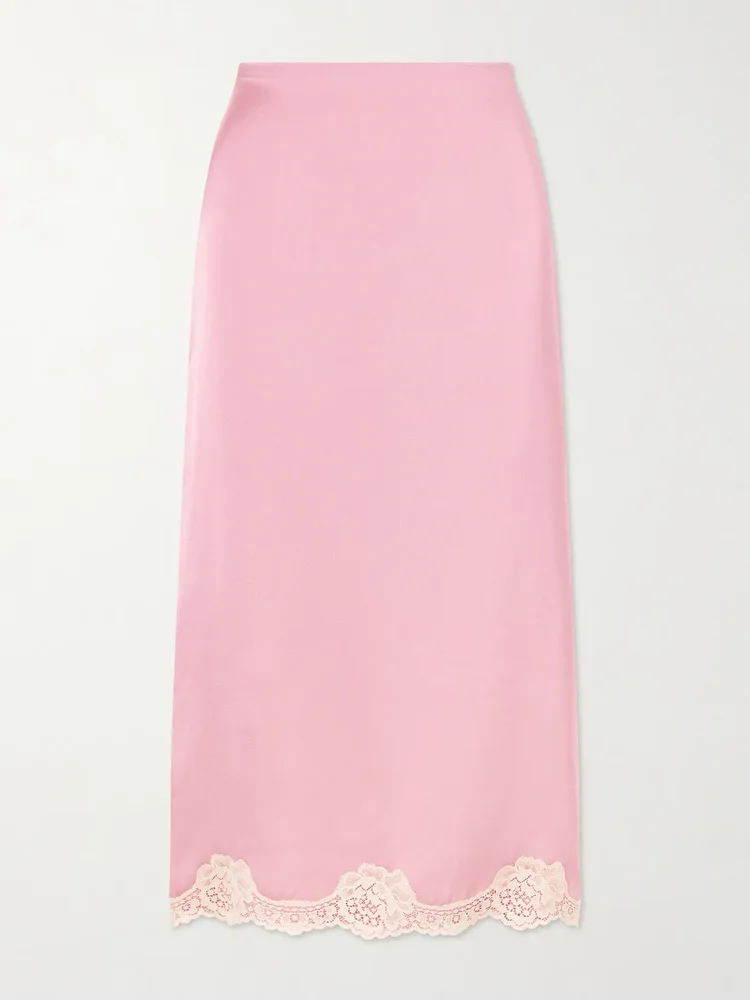 Lace-trimmed cady midi skirt