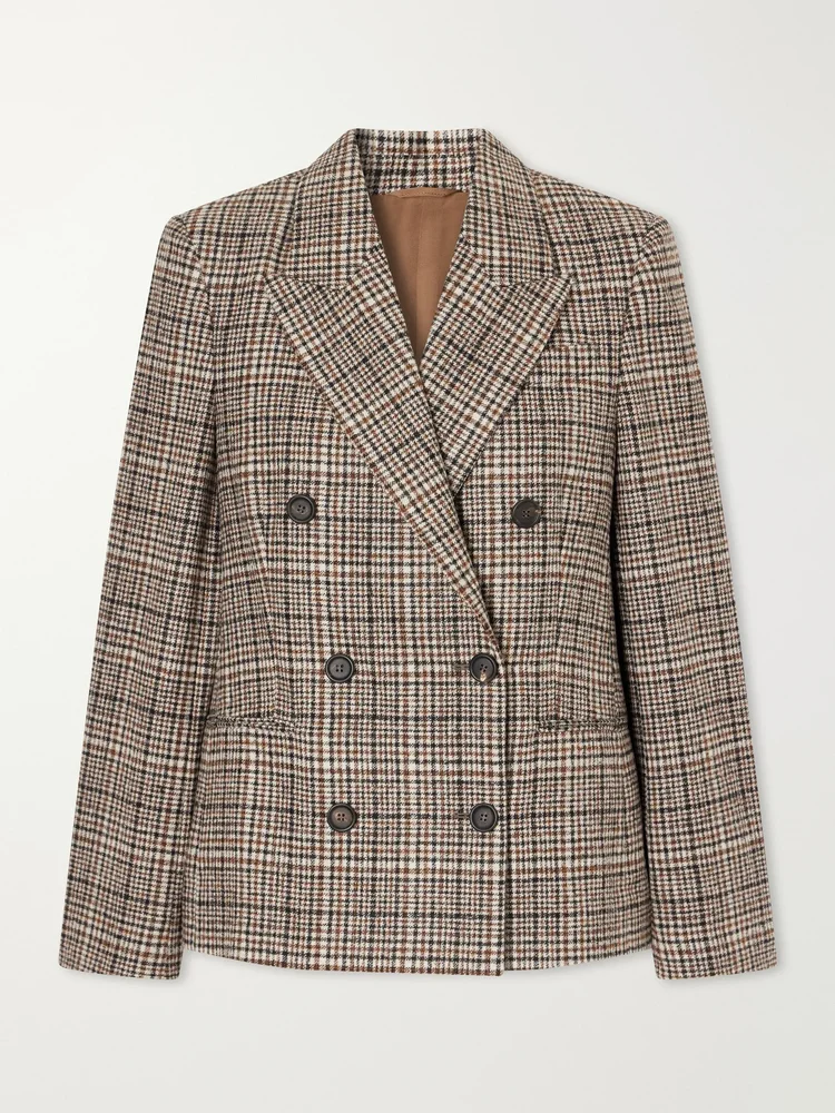 Checked wool-blend blazer