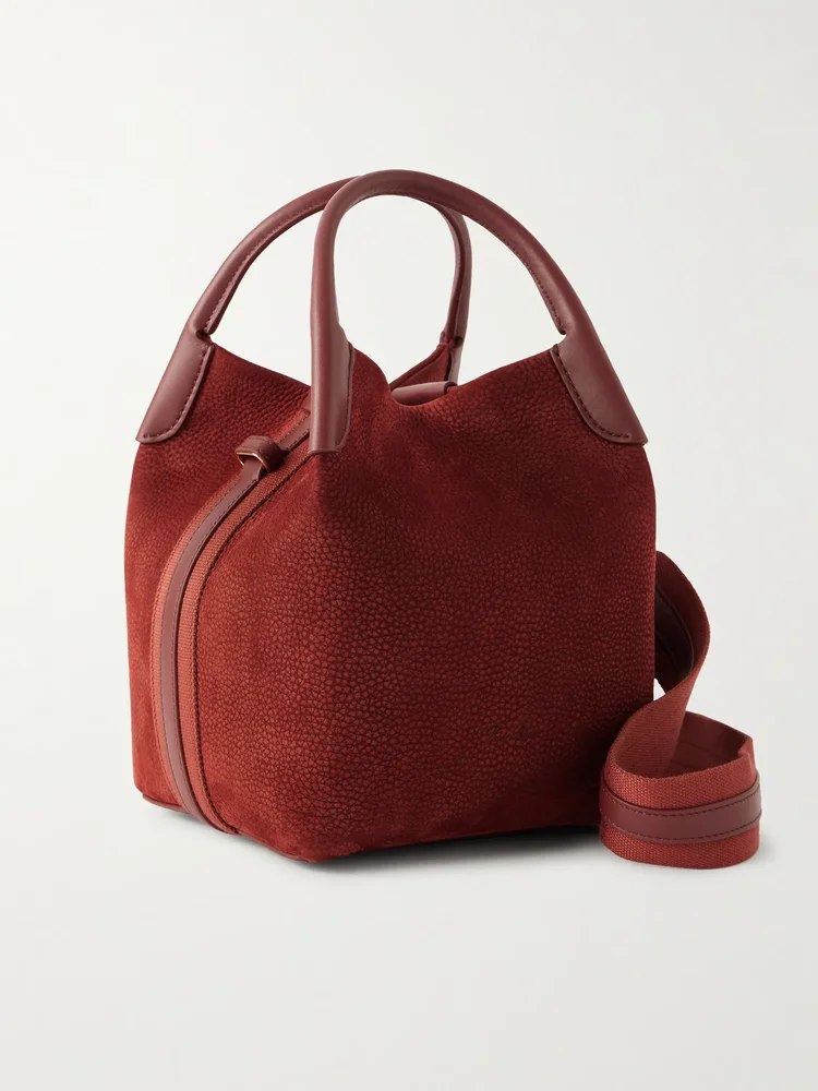 Bale small leather and canvas-trimmed nubuck bucket bag