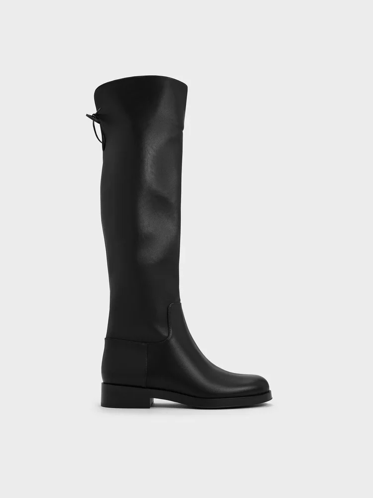 Louisa Fold-Over Thigh-High Boots, Black