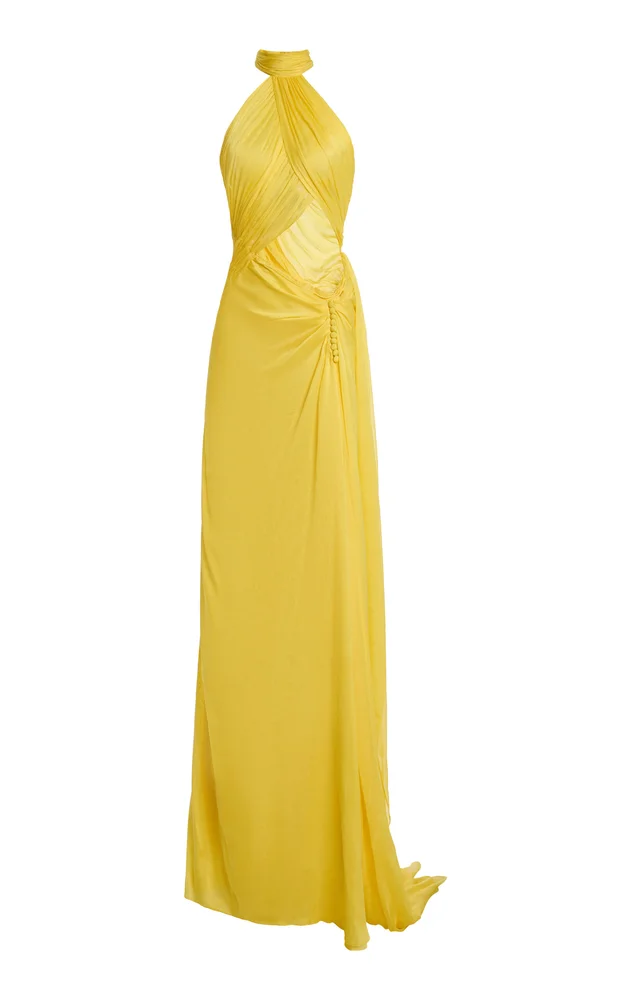 Cutout Cross-Neck Silk Chiffon Gown