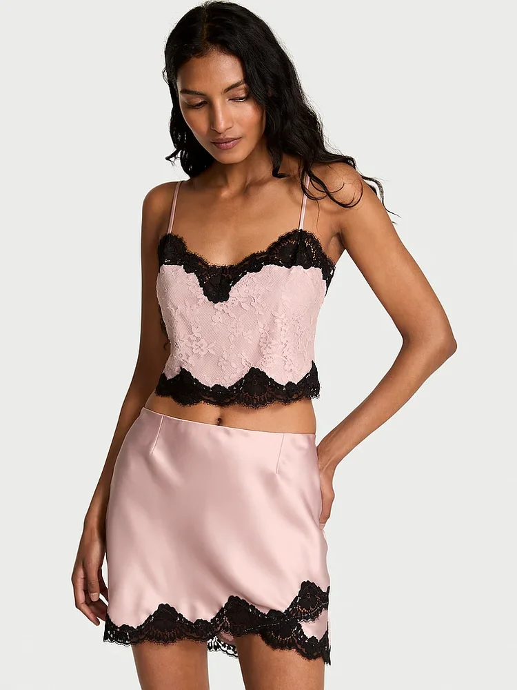 Satin Lace Cami & Mini Skirt Set