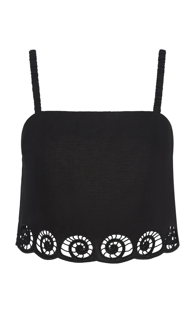Scalloped Linen Cropped Top