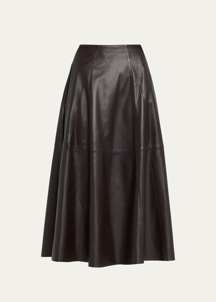 Eleni Leather A-Line Midi Skirt