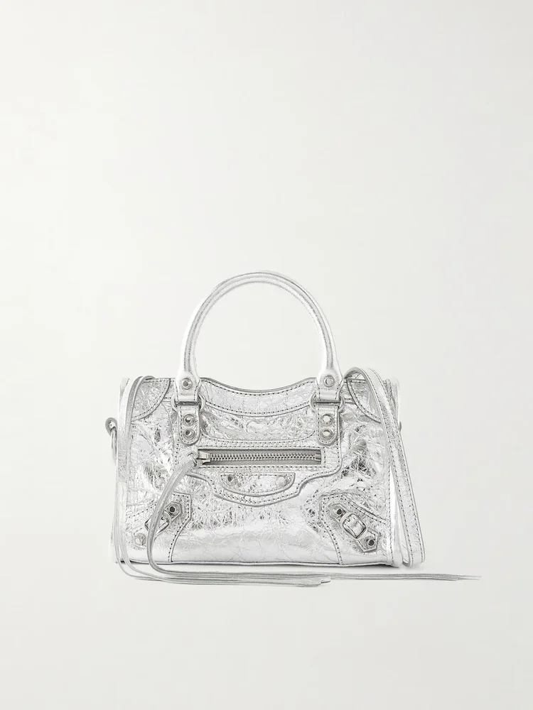 Balenciaga Le City nano embellished crinkled-leather shoulder bag