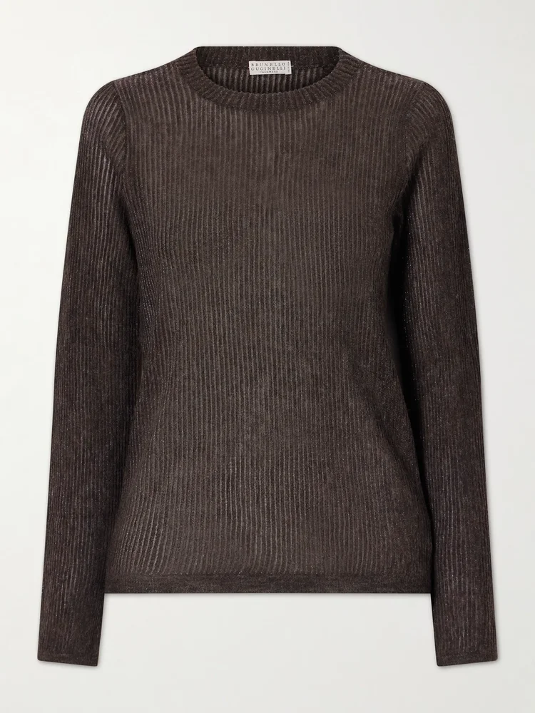 Metallic silk, alpaca and wool-blend sweater