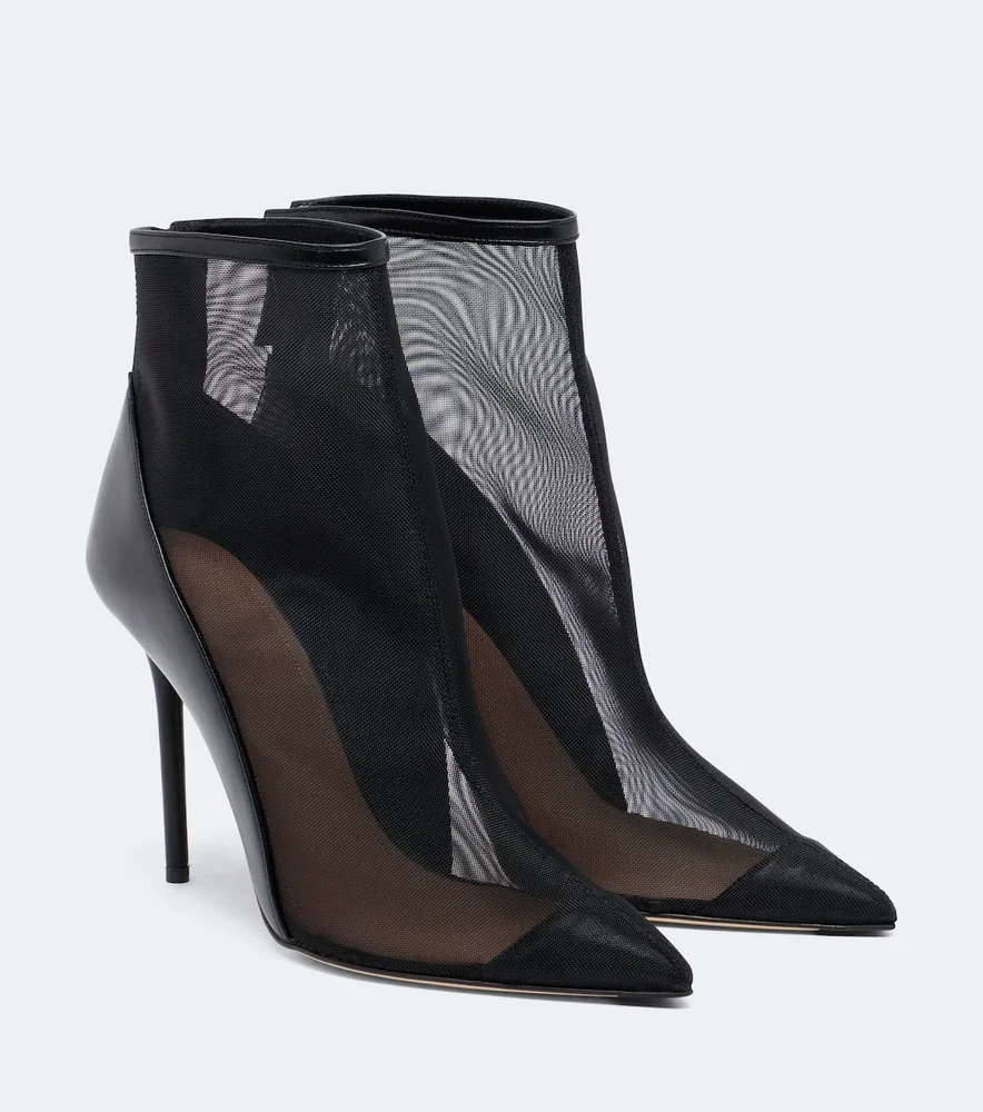 Arc leather-trimmed mesh ankle boots