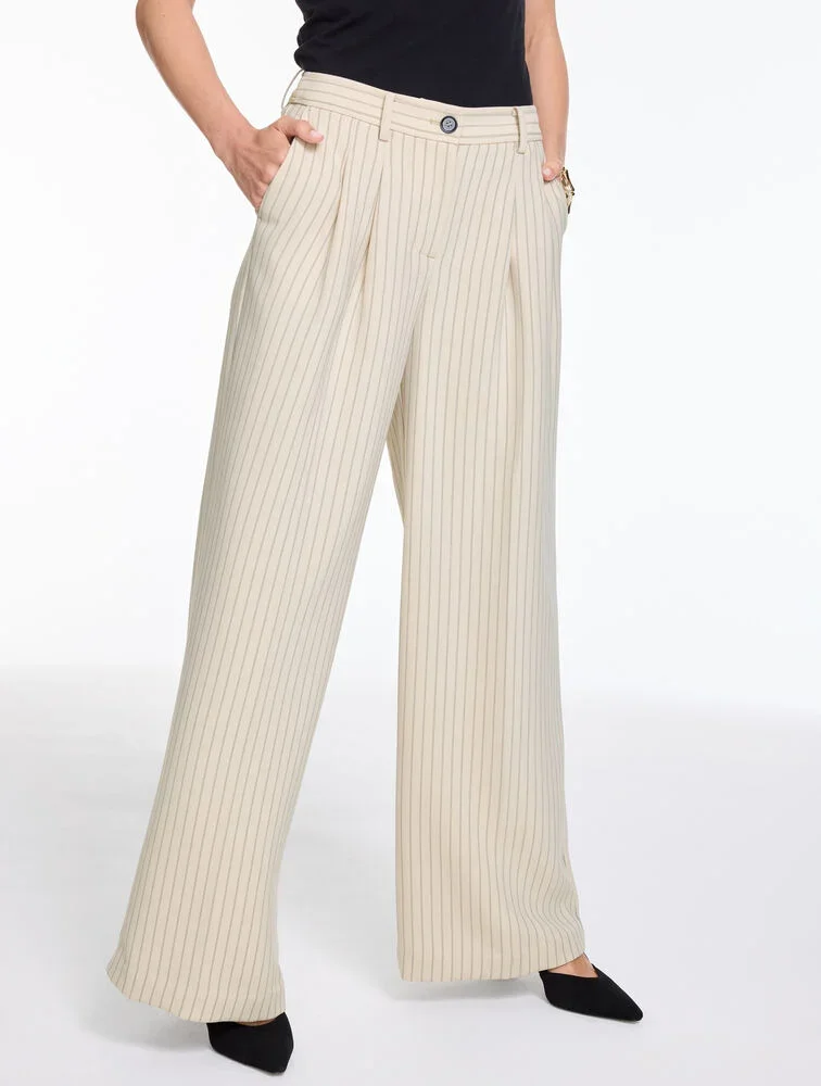 Wide Leg High Waist Pants - Double Pinstripe