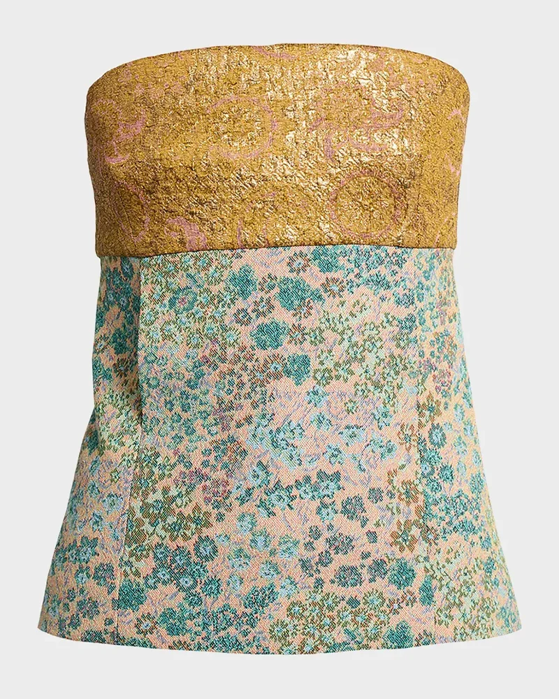 Metallic Floral Jacquard Strapless Top