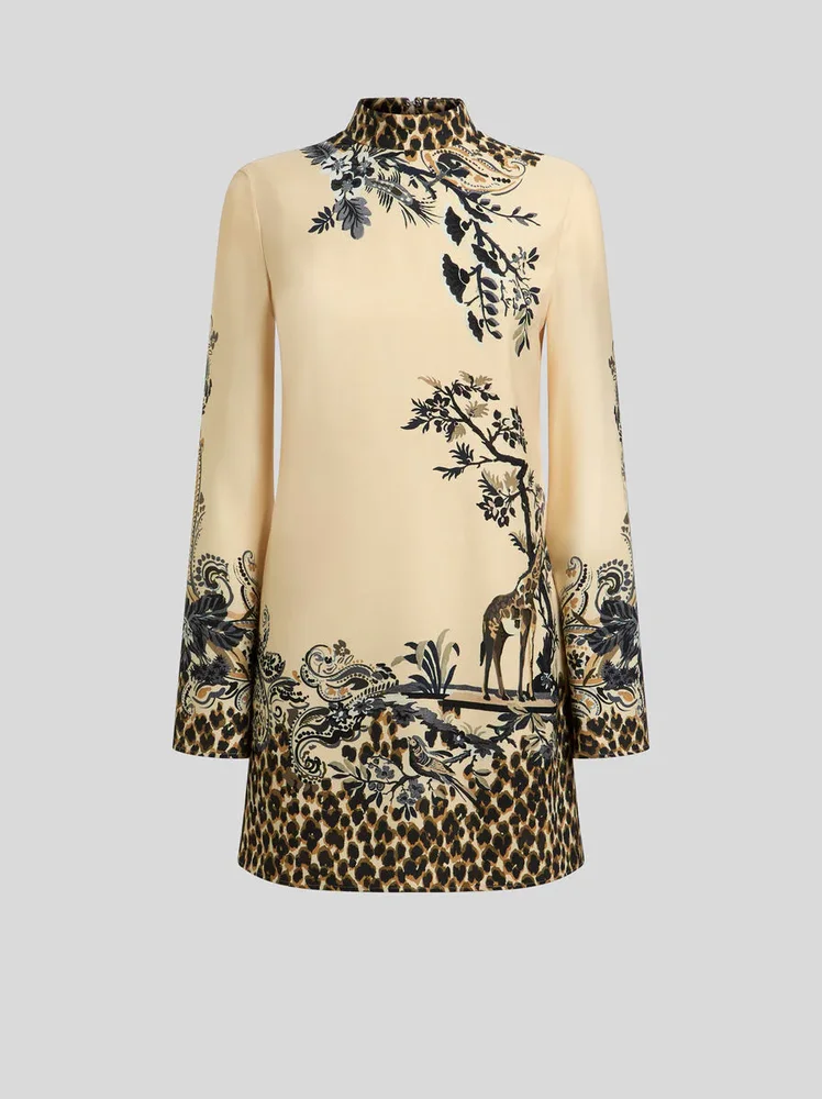 Envers Satin Mini Dress with Front Print and Leopard Motif