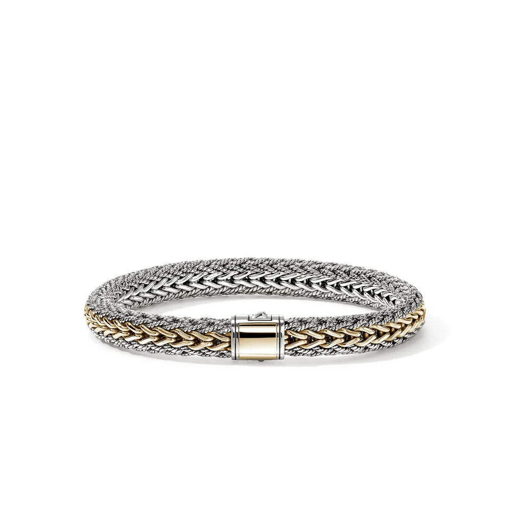 John Hardy Icon Bracelet, Reversible, Gold, Sterling Silver, 8MM|BUZZ990401RV - L