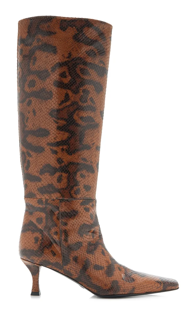 Trap Python-Embossed Leather Knee Boots