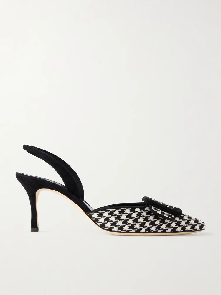 Mayslibi 70 suede-trimmed houndstooth slingback pumps