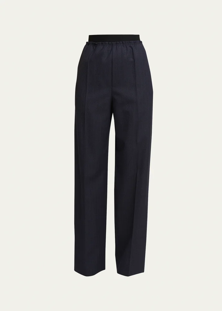 Subtle Striped Straight-Leg Wool Trousers