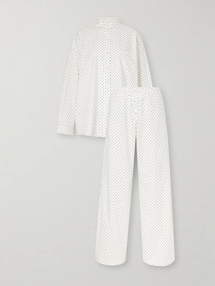 Polka-dot cotton-blend poplin pajama set