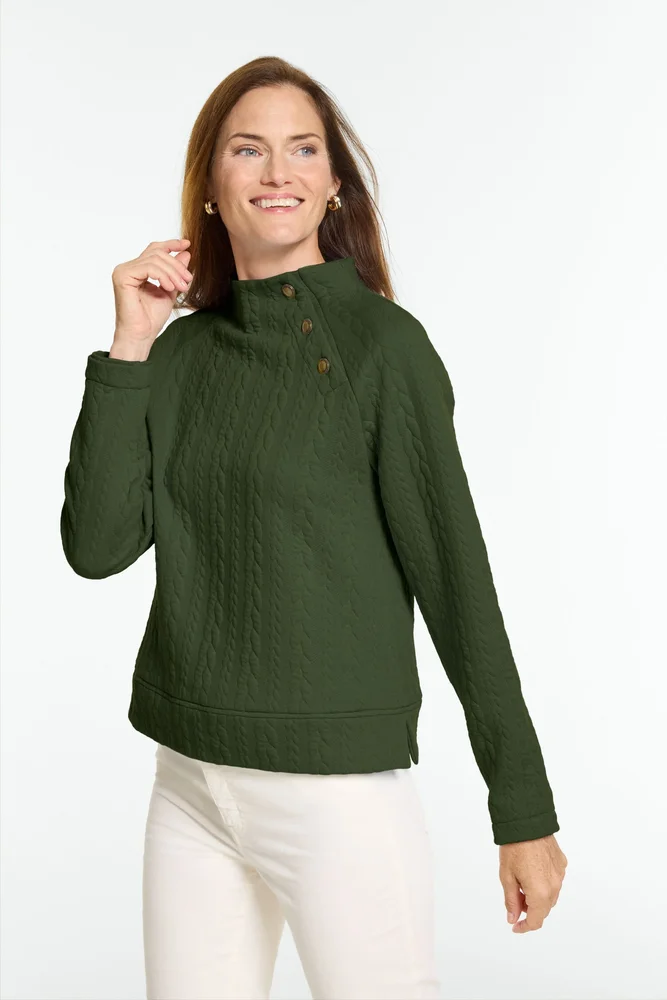 Cable Knit Button Shoulder Sweatshirt