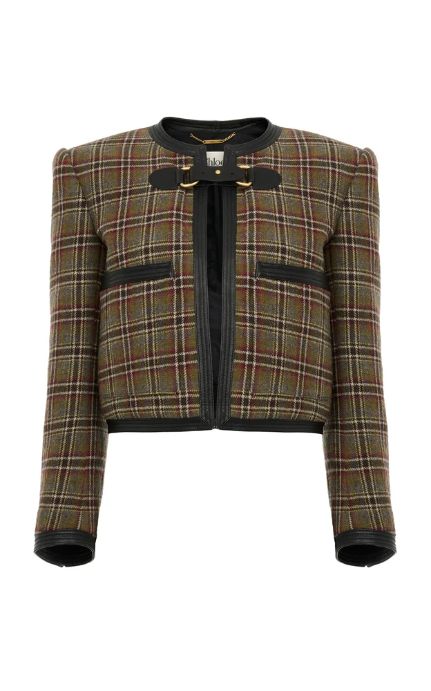 Collarless Cropped Boxy Wool-Blend Jacket