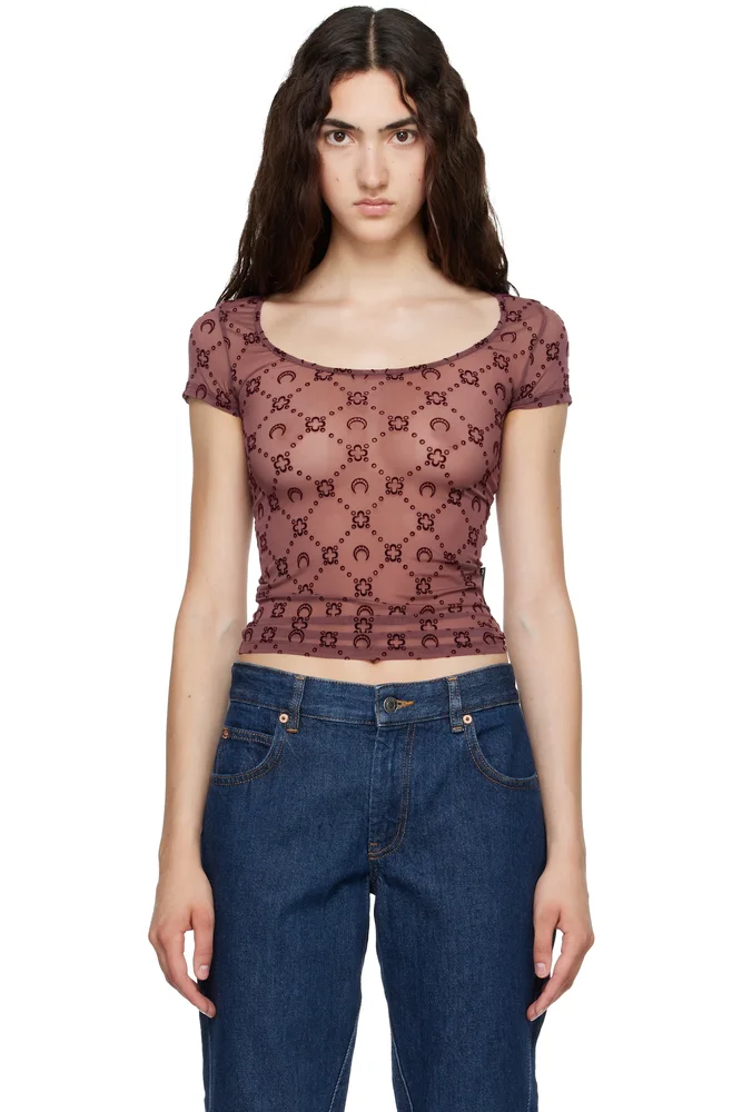 Burgundy Moonogram Mesh Flock T-shirt