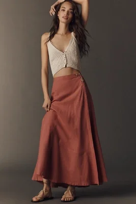 By Anthropologie Cotton Linen Olivette Wrap Maxi Skirt