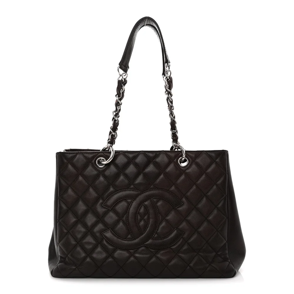 Caviar Quilted Grand Shopping Tote (Dark Brown)