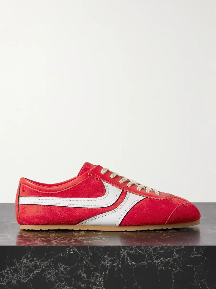 Leather-trimmed suede sneakers