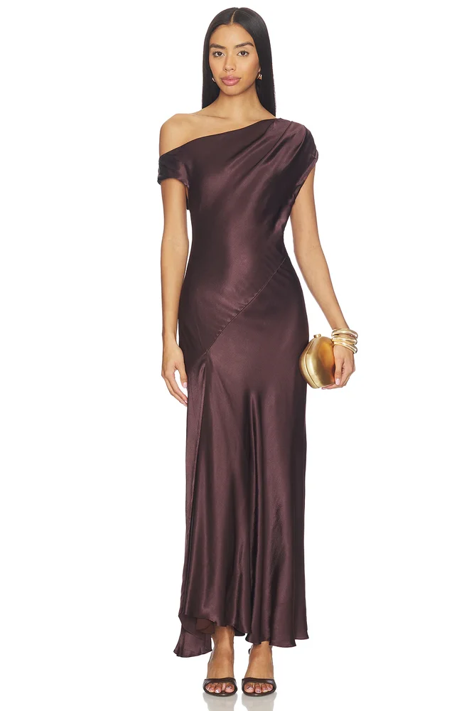 La Lune Asymmetrical Draped Maxi Dress