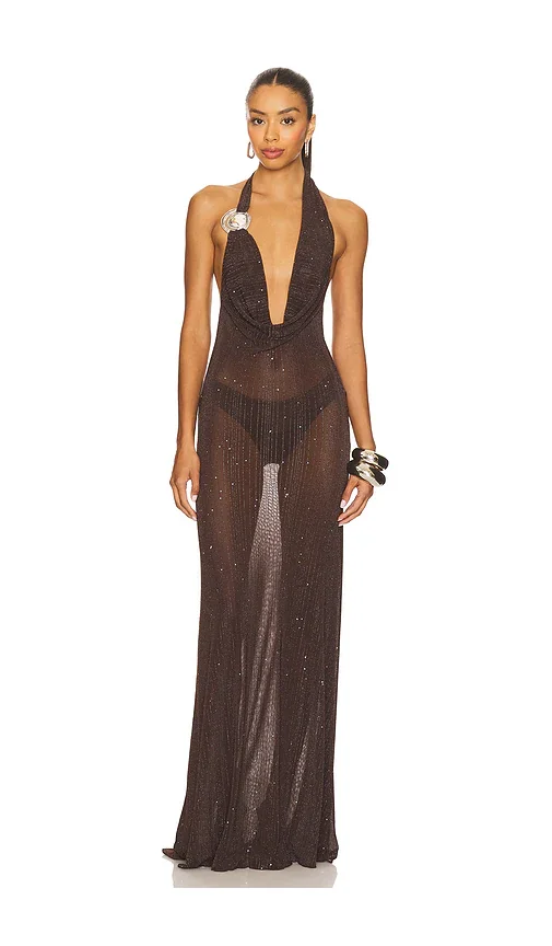 Knitted Trim Plunge Dress Jaded London
