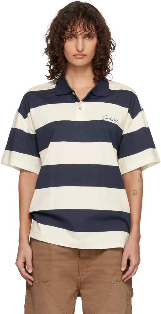 White & Blue Short Sleeve Delray Stripe Polo